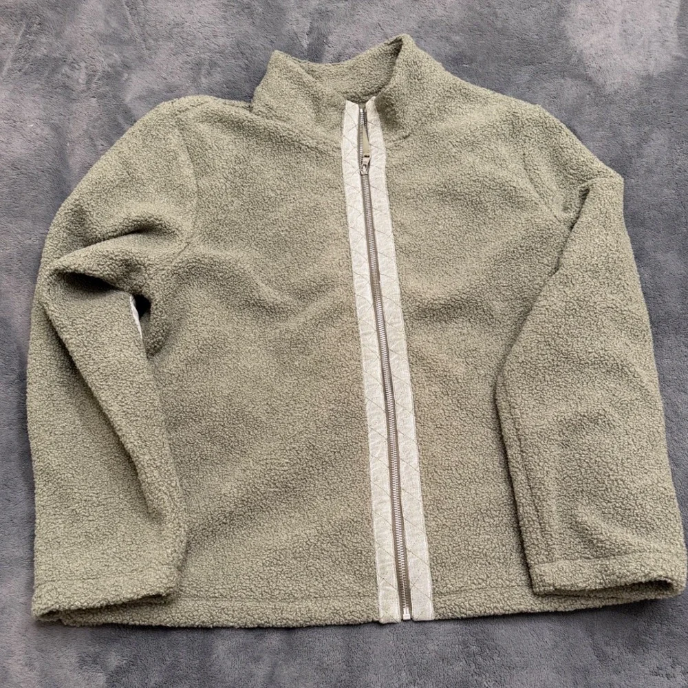 Tommy Bahama faux Sherpa Jacket Sz Large Sage Green Quilted Elbow Patches